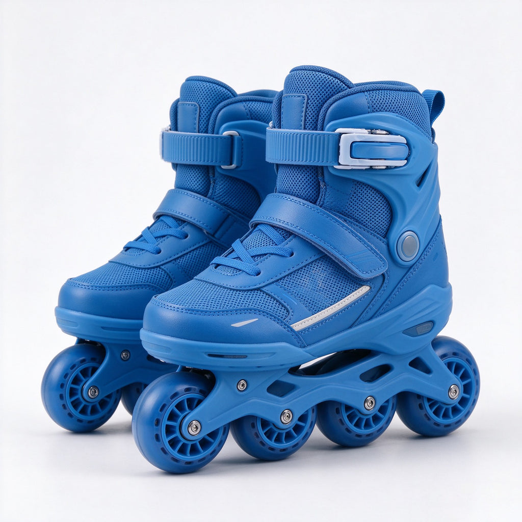 Close-up of the padded blue boot and buckle