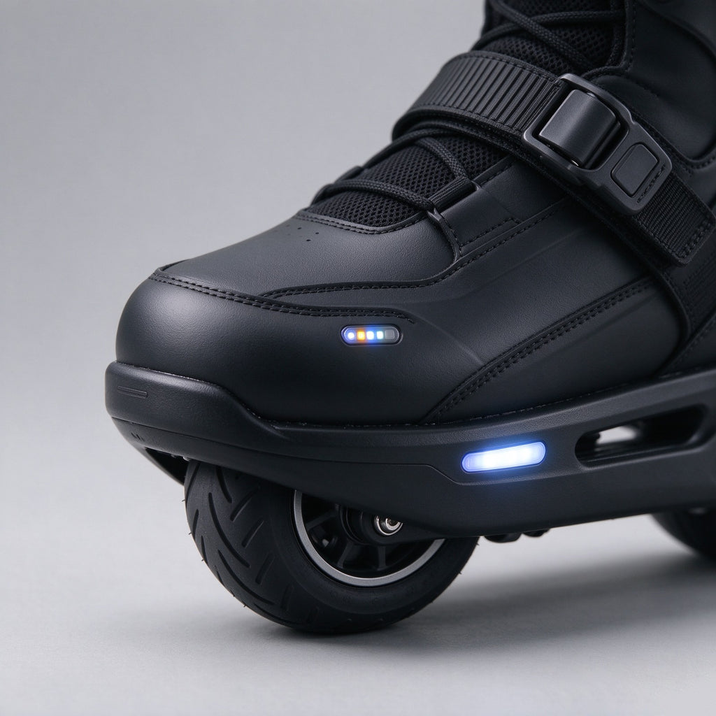 Close-up of the LED battery strip and wheel housing